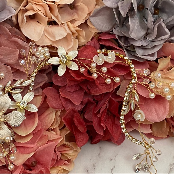 Romantic Rose Gold Flower Crystal Pearl Tiara Headdress - Picture 13 of 16